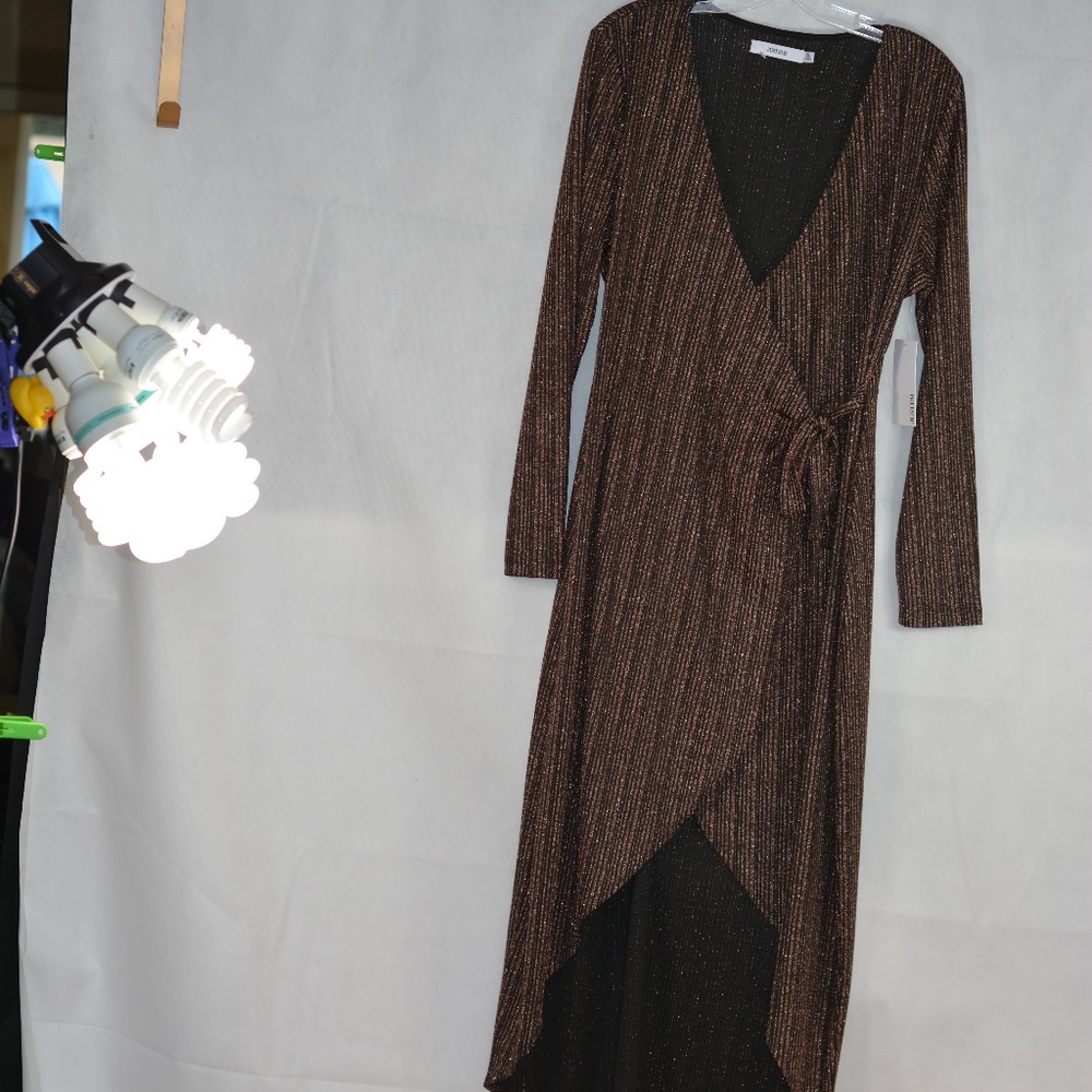 JUSTFAB Copper Glitter Stretch Wrap Dress SZ XL NWT